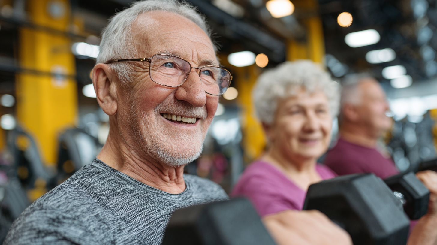 Група людей старшого віку займаються фітнесом у парку